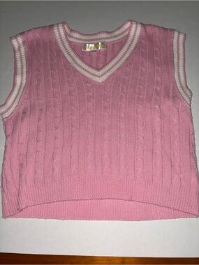 Pink Cable-Knit V-Neck Sweater Vest